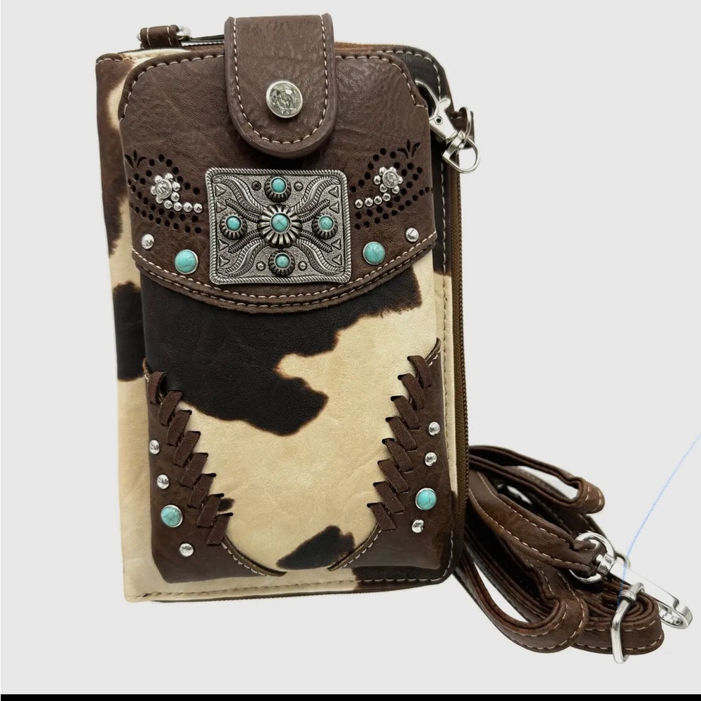 Cow print western phone wallet
